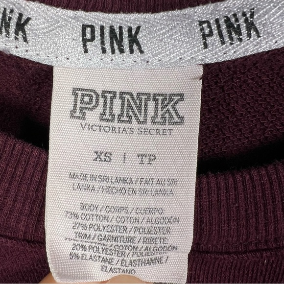 Pink Sweatshirt Womens XS Maroon Long Sleeve Scalloped Pullover - Picture 2 of 4